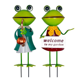 Statuetta Rana Esterno Diversi Modelli Verde Simpatica Benvenuto Giardino Resistente Metallo-INTERIOR DREAM DESIGN