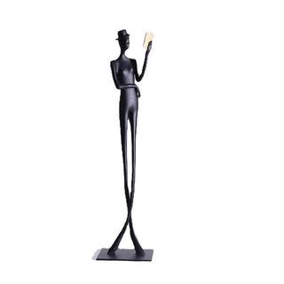 Statuette Decorative Metallo Uomo Cappello Libro Esile Decorazione Casa-INTERIOR DREAM DESIGN