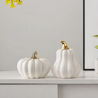 Statuette Decorative Zucca Halloween Bianco Arancione Ceramica Resistente Qualità Diverse Dimensioni Arredamento Decorazione Casa - INTERIOR DREAM DESIGN