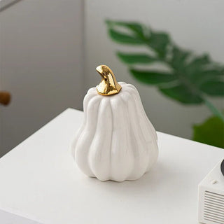 Statuette Decorative Zucca Halloween Bianco Arancione Ceramica Resistente Qualità Diverse Dimensioni Arredamento Decorazione Casa - INTERIOR DREAM DESIGN