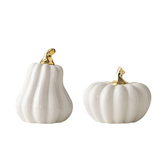 Statuette Decorative Zucca Halloween Bianco Arancione Ceramica Resistente Qualità Diverse Dimensioni Arredamento Decorazione Casa - INTERIOR DREAM DESIGN