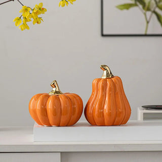 Statuette Decorative Zucca Halloween Bianco Arancione Ceramica Resistente Qualità Diverse Dimensioni Arredamento Decorazione Casa - INTERIOR DREAM DESIGN