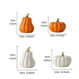 Statuette Decorative Zucca Halloween Bianco Arancione Ceramica Resistente Qualità Diverse Dimensioni Arredamento Decorazione Casa - INTERIOR DREAM DESIGN