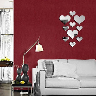 Stickers Specchio Forma Cuore Diverse Dimensioni Set 10 Pezzi Colore Argento Oro Materiale Acrilico-INTERIOR DREAM DESIGN