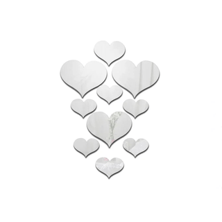 Stickers Specchio Forma Cuore Diverse Dimensioni Set 10 Pezzi Colore Argento Oro Materiale Acrilico-INTERIOR DREAM DESIGN