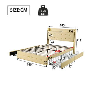 Struttura Base Letto 12 Doghe Matrimoniale Legno Metallo Ecopelle Cassettiera Testiera USB Imbottito Accessori Arredamento Casa Camera - INTERIOR DREAM DESIGN