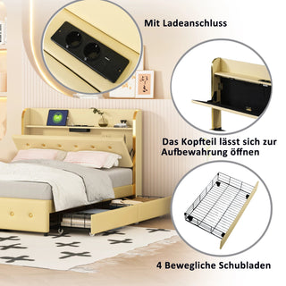 Struttura Base Letto 12 Doghe Matrimoniale Legno Metallo Ecopelle Cassettiera Testiera USB Imbottito Accessori Arredamento Casa Camera - INTERIOR DREAM DESIGN