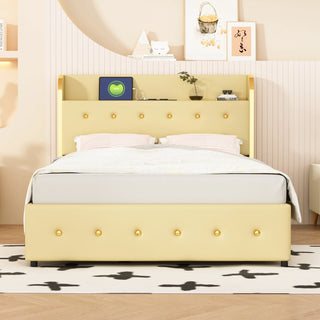 Struttura Base Letto 12 Doghe Matrimoniale Legno Metallo Ecopelle Cassettiera Testiera USB Imbottito Accessori Arredamento Casa Camera - INTERIOR DREAM DESIGN