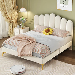 Struttura Letto Imbottito Testiera Regolabile Altezza Velluto Beige Rosa Elegante Legno Doghe Resistente Accessori Arredamento Camera Casa - INTERIOR DREAM DESIGN