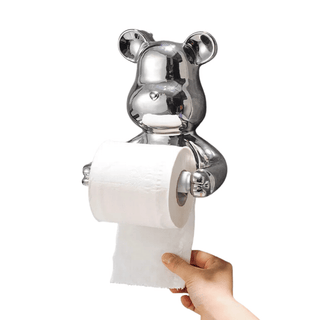 Supporto Carta Igienica Ceramica Argento Forma Orsetto Design Innovativo Casa Bagno-INTERIOR DREAM DESIGN