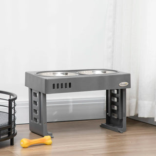 Supporto Mangiatoia 2 Ciotole Acciaio Inossidabile Regolabile Altezza Colore Grigio - INTERIOR DREAM DESIGN