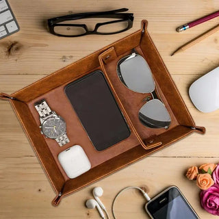 Svuotatasche Colore Marrone Ecopelle Piccole Dimensioni Casa Salotto-INTERIOR DREAM DESIGN