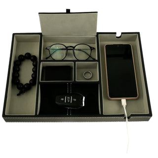 Svuotatasche Nero Ecopelle Velluto Diversi Scomparti Soggiorno Casa-INTERIOR DREAM DESIGN