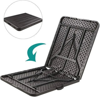 Tavolino Pieghevole Arredamento Giardino Esterno Campeggio Grigio Scuro Acciaio Plastica Effetto Legno-INTERIOR DREAM DESIGN