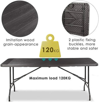 Tavolino Pieghevole Arredamento Giardino Esterno Campeggio Grigio Scuro Acciaio Plastica Effetto Legno-INTERIOR DREAM DESIGN