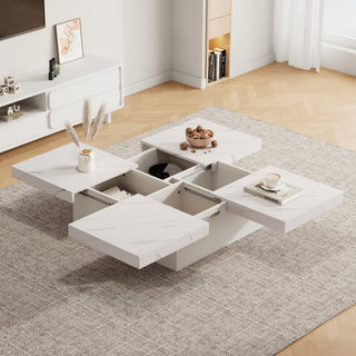 Tavolino Quadrato Quattro Cassetti Bianco Moderno Con Ottica Marmo Decorazione Salotto - INTERIOR DREAM DESIGN