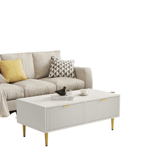 Tavolino Salotto Bianco Particolare Aperto Chiuso Cassetti Lucido Moderno Elegante-INTERIOR DREAM DESIGN