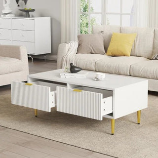 Tavolino Salotto Bianco Particolare Aperto Chiuso Cassetti Lucido Moderno Elegante-INTERIOR DREAM DESIGN