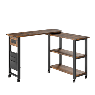 Tavolino Salotto Colore Marrone Ruote Rotazione Metallo Legno Arredamento Casa Soggiorno-INTERIOR DREAM DESIGN