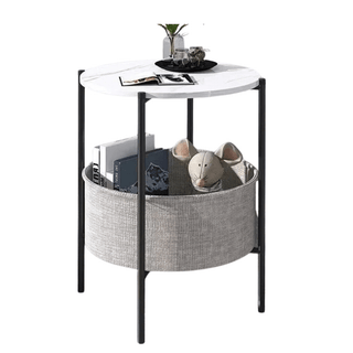 Tavolino Salotto Elegante Semplice Moderno Metallo Effetto Marmo Colore Nero Grigio Decorazione-INTERIOR DREAM DESIGN