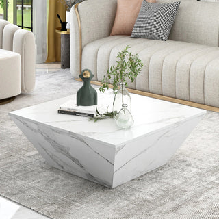 Tavolino Salotto Forma Particolare Effetto Marmo Colore Bianco Cassetti Scomparsa-INTERIOR DREAM DESIGN