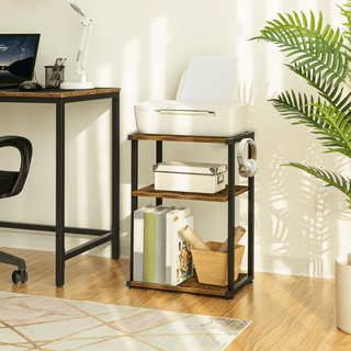 Tavolino Salotto Marrone Piccolo Rettangolare Legno Acciaio 3 Ripiani Elegante-INTERIOR DREAM DESIGN