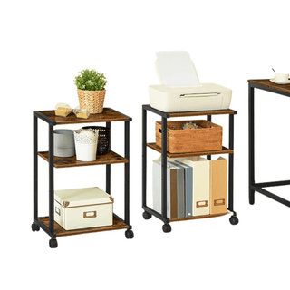 Tavolino Salotto Marrone Piccolo Rettangolare Legno Acciaio 3 Ripiani Elegante-INTERIOR DREAM DESIGN