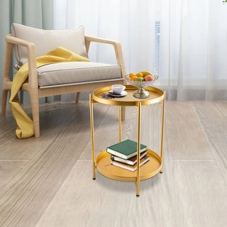 Tavolino Salotto Metallo Ferro Colore Oro 2 Ripiani Semplice Elegante Minimal Arredamento Salotto Casa - INTERIOR DREAM DESIGN