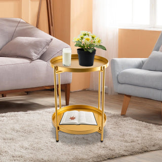 Tavolino Salotto Metallo Ferro Colore Oro 2 Ripiani Semplice Elegante Minimal Arredamento Salotto Casa - INTERIOR DREAM DESIGN