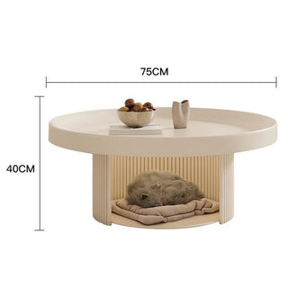 Tavolino Salotto Rotondo Diversi Colori Panna Nero Scomparto Animali Domestici Cuccia Legno Metallo-INTERIOR DREAM DESIGN