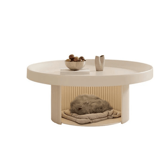 Tavolino Salotto Rotondo Diversi Colori Panna Nero Scomparto Animali Domestici Cuccia Legno Metallo-INTERIOR DREAM DESIGN