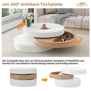 Tavolino Salotto Rotondo Strati Cassetto Rotazione Girevole Legno Casa Arredamento Innovativo-INTERIOR DREAM DESIGN