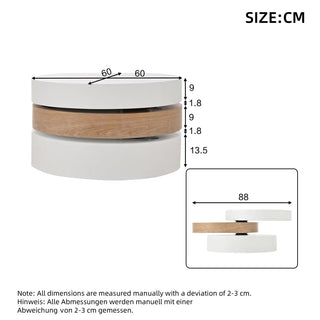 Tavolino Salotto Rotondo Strati Cassetto Rotazione Girevole Legno Casa Arredamento Innovativo-INTERIOR DREAM DESIGN