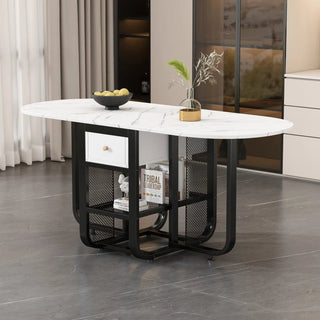 Tavolo Da Cucina Espandibile Richiudibile Colore Nero Oro Arredo Casa Elegante Moderno Effetto Marmo - INTERIOR DREAM DESIGN