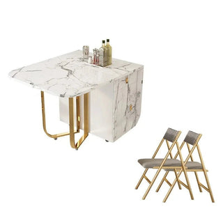 Tavolo Pieghevole Cucina Sedie Incastro Ruote Effetto Marmo Bianco Oro 2/4 Persone Cassetti Salvaspazio Accessori Arredamento Casa - INTERIOR DREAM DESIGN