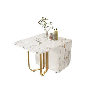 Tavolo Pieghevole Cucina Sedie Incastro Ruote Effetto Marmo Bianco Oro 2/4 Persone Cassetti Salvaspazio Accessori Arredamento Casa - INTERIOR DREAM DESIGN