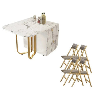 Tavolo Pieghevole Cucina Sedie Incastro Ruote Effetto Marmo Bianco Oro 2/4 Persone Cassetti Salvaspazio Accessori Arredamento Casa - INTERIOR DREAM DESIGN