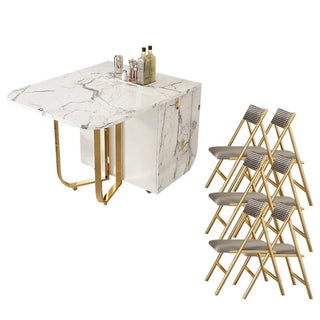 Tavolo Pieghevole Cucina Sedie Incastro Ruote Effetto Marmo Bianco Oro 2/4 Persone Cassetti Salvaspazio Accessori Arredamento Casa - INTERIOR DREAM DESIGN