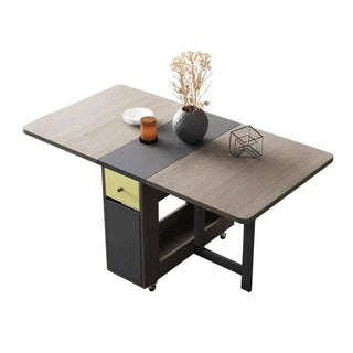 Tavolo Pieghevole Cucina Sedie Incastro Ruote Richiudibile Salvaspazio Legno Metallo Marrone Nero Accessori Arredamento Casa - INTERIOR DREAM DESIGN