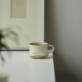 Tazza Beige Ceramica Capacità 210ml Effetto Rovinato Vintage Qualità Resistente-INTERIOR DREAM DESIGN