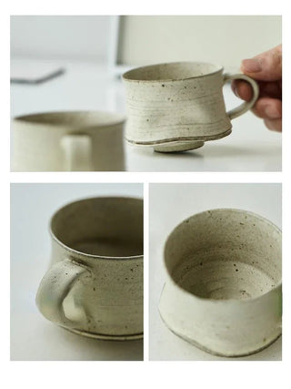 Tazza Beige Ceramica Capacità 210ml Effetto Rovinato Vintage Qualità Resistente-INTERIOR DREAM DESIGN