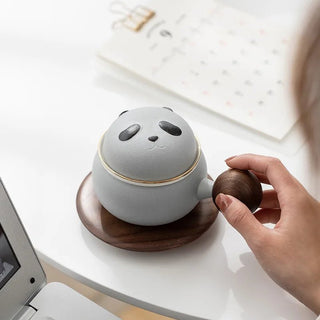 Tazza Forma Panda Porcellana Include Cucchiaino Filtro Colore Grigio Bianco-INTERIOR DREAM DESIGN