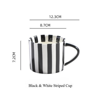 Tazza Piattino Casa Cucina Stoviglie Colazione Fantasia Righe Bianco Nero Ceramica-INTERIOR DREAM DESIGN