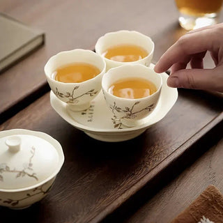 Tazzina Ceramica Semplice Bianca Con Dettaglio Floreale Decorazione Cucina Design Moderno-INTERIOR DREAM DESIGN