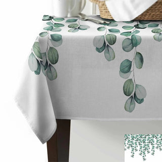 Tovaglia Bianca Foglie Verdi Poliestere Cotone Diverse Dimensioni-INTERIOR DREAM DESIGN