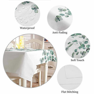Tovaglia Bianca Foglie Verdi Poliestere Cotone Diverse Dimensioni-INTERIOR DREAM DESIGN