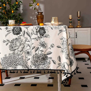 Tovaglia Nappe Decorazione Base Bianca Decori Neri Cotone Poliestere Cucina Casa-INTERIOR DREAM DESIGN
