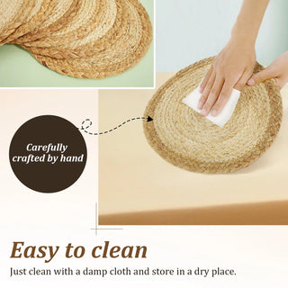 Tovagliette Cucina Rotonde Ovali Sei Pezzi Rattan Beige Eleganti Arredamento Cucina-INTERIOR DREAM DESIGN