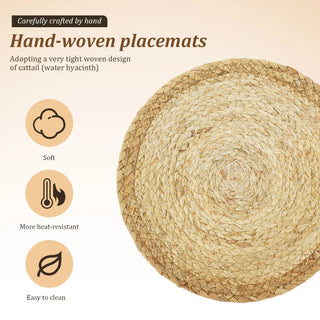 Tovagliette Cucina Rotonde Ovali Sei Pezzi Rattan Beige Eleganti Arredamento Cucina-INTERIOR DREAM DESIGN