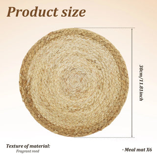 Tovagliette Cucina Rotonde Ovali Sei Pezzi Rattan Beige Eleganti Arredamento Cucina-INTERIOR DREAM DESIGN